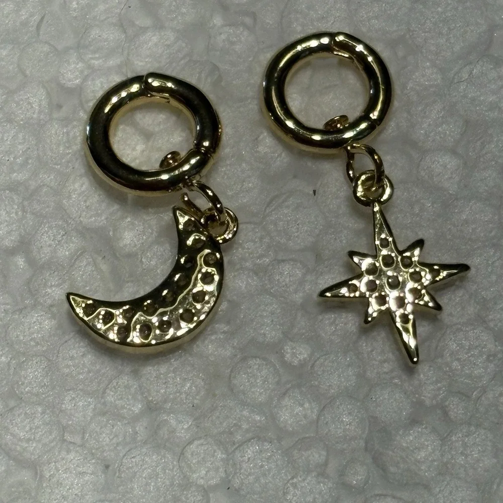 Celestial‎ Moon Star Clip On Charms Gold Tone Rhinestone Fairy Boho Necklace